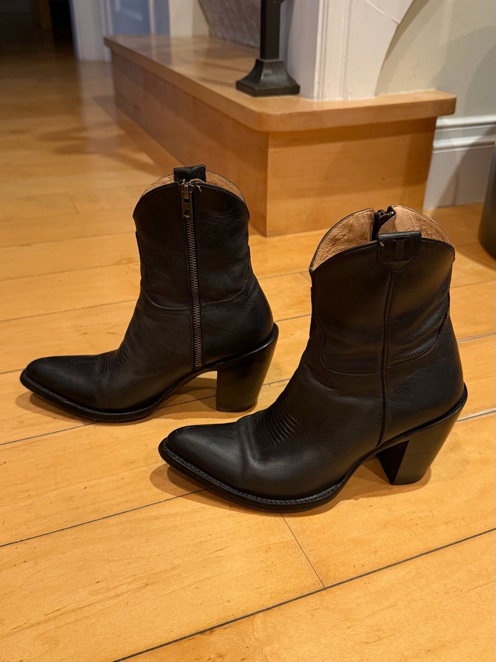 Lucchese Black Leather Western Zip-Heel Ankle Boots